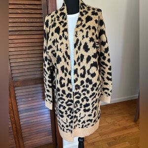 BP Black and Tan Animal Print Open Front Long Cardigan